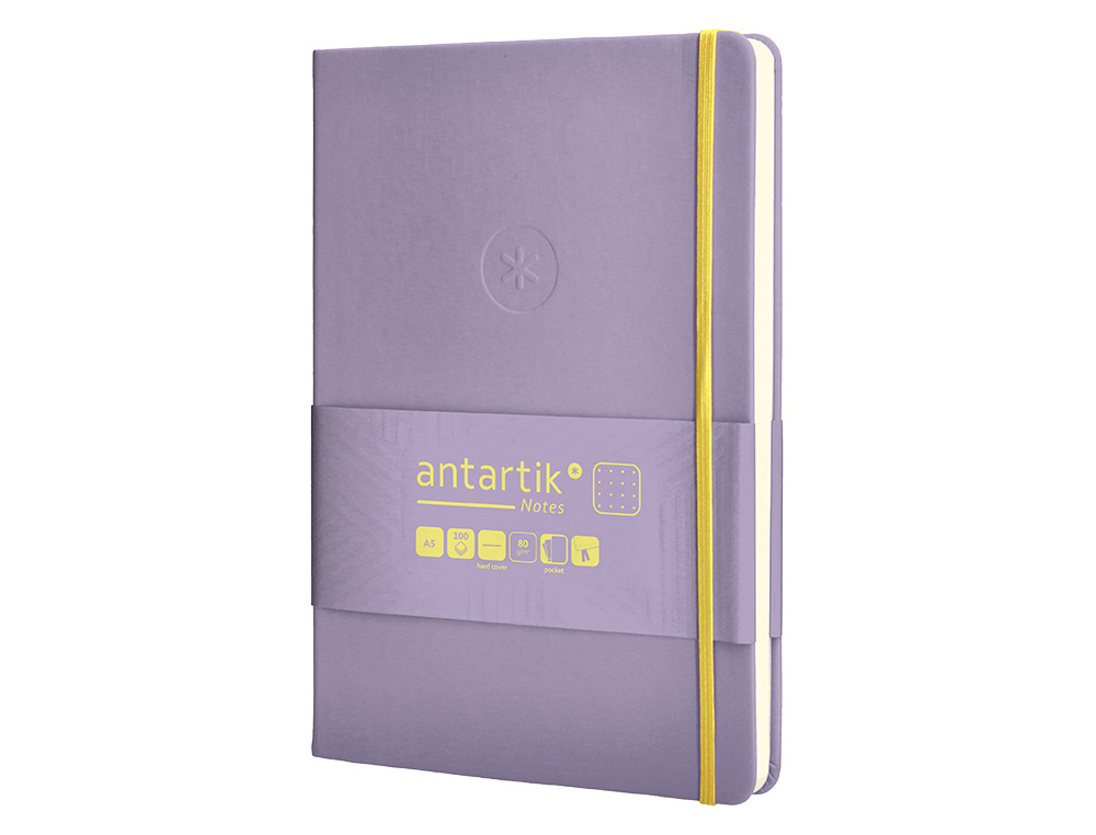 CADERNO COM ELASTICO ANTARTIK NOTES CAPA DURA A5 PONTILHADO ROXO E AMARELO 100 FOLHAS 80 GR FSC