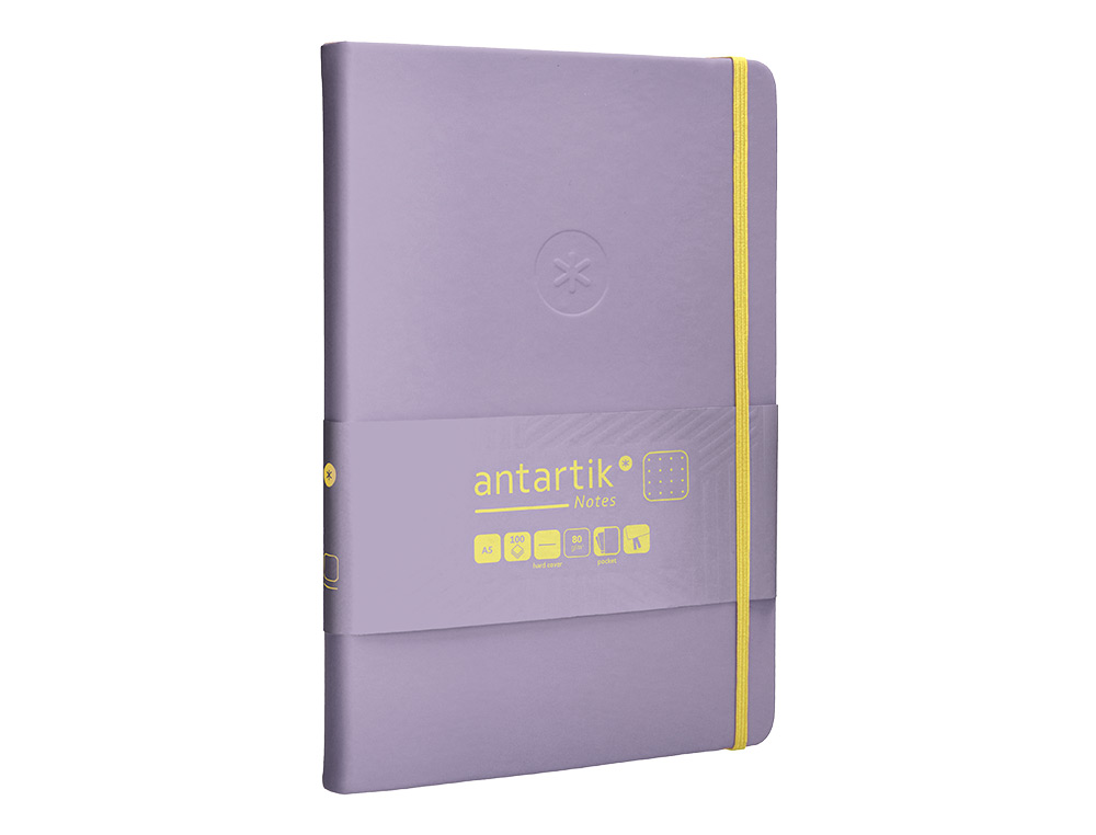 CADERNO COM ELASTICO ANTARTIK NOTES CAPA DURA A5 PONTILHADO ROXO E AMARELO 100 FOLHAS 80 GR FSC