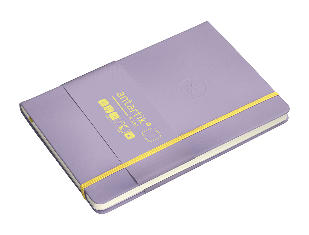 CADERNO COM ELASTICO ANTARTIK NOTES CAPA DURA A5 PONTILHADO ROXO E AMARELO 100 FOLHAS 80 GR FSC