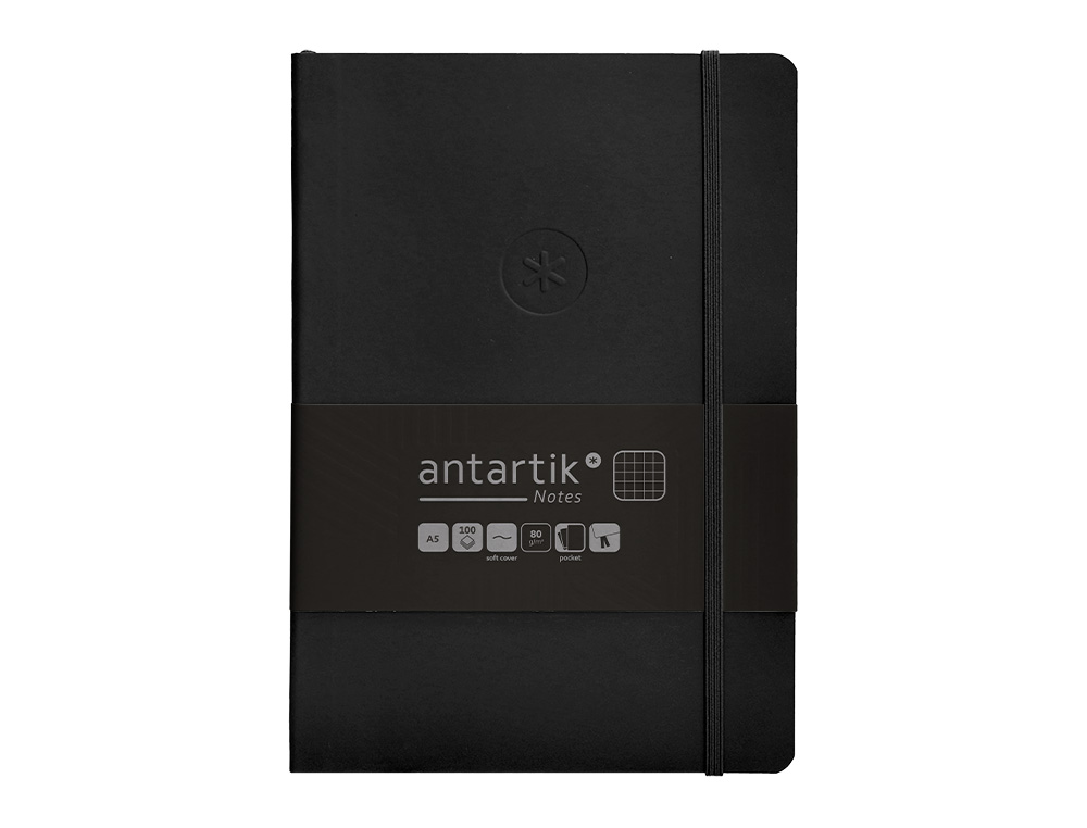 CADERNO COM ELASTICO ANTARTIK NOTES CAPA MOLE A5 QUADRICULADO PRETO 80 FOLHAS 80 GR FSC