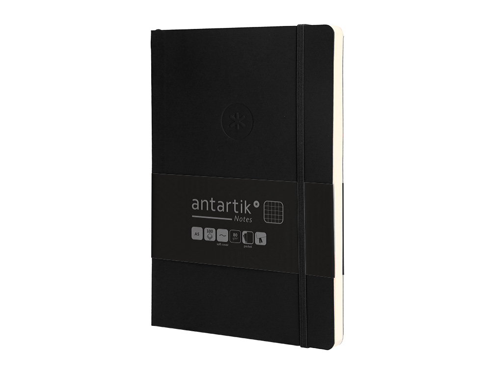 CADERNO COM ELASTICO ANTARTIK NOTES CAPA MOLE A5 QUADRICULADO PRETO 80 FOLHAS 80 GR FSC