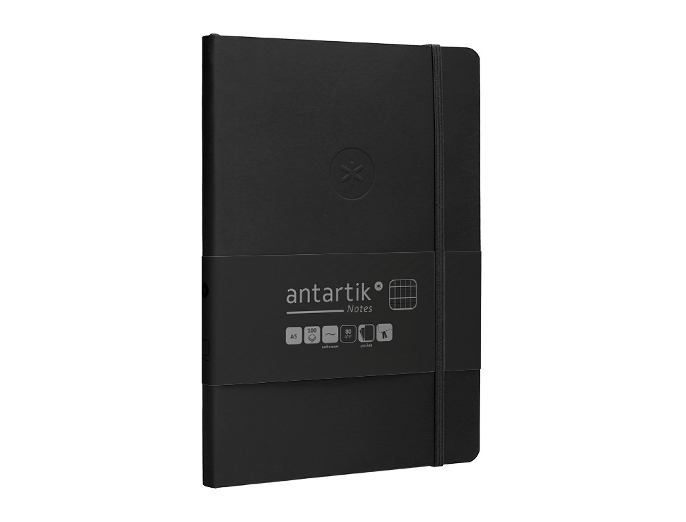 CADERNO COM ELASTICO ANTARTIK NOTES CAPA MOLE A5 QUADRICULADO PRETO 80 FOLHAS 80 GR FSC