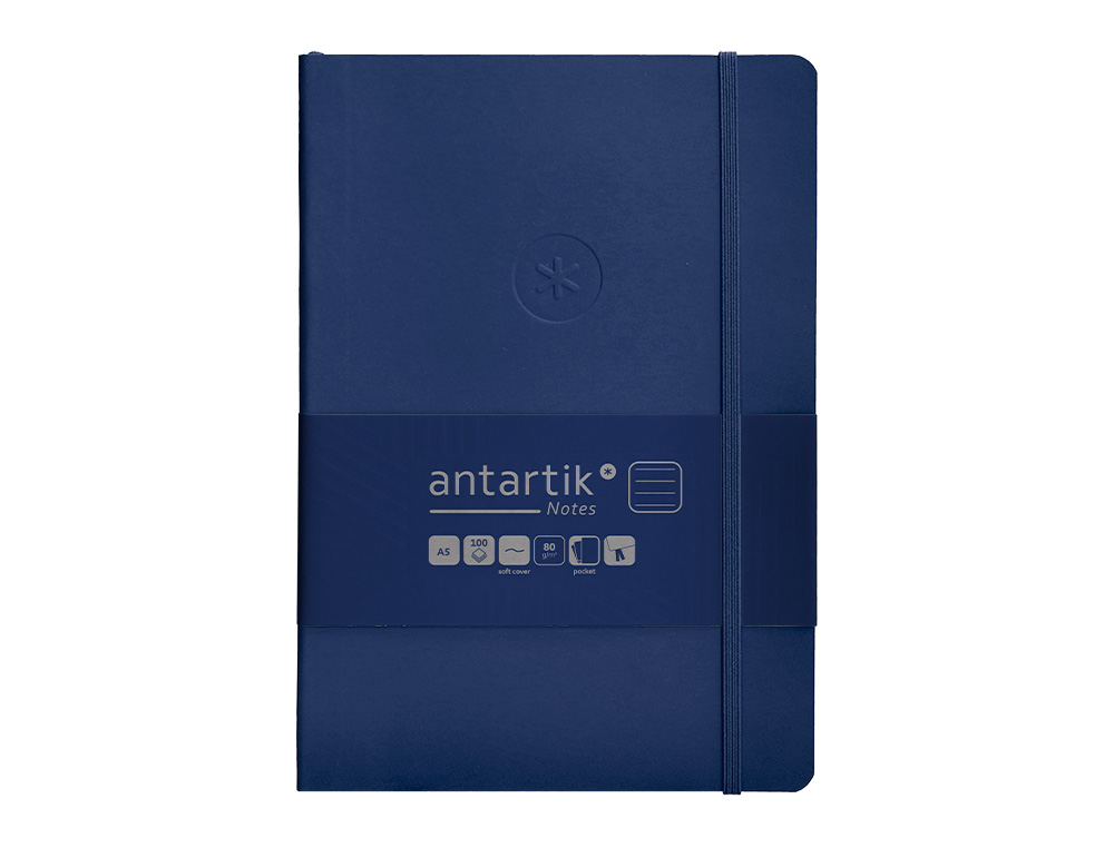 CADERNO COM ELASTICO ANTARTIK NOTES CAPA MOLE A5 PAUTADO AZUL MARINHO 80 FOLHAS 80 GR FSC