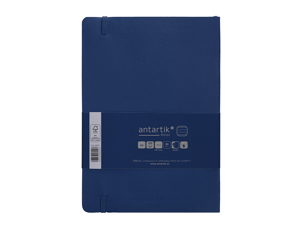 CADERNO COM ELASTICO ANTARTIK NOTES CAPA MOLE A5 PAUTADO AZUL MARINHO 80 FOLHAS 80 GR FSC
