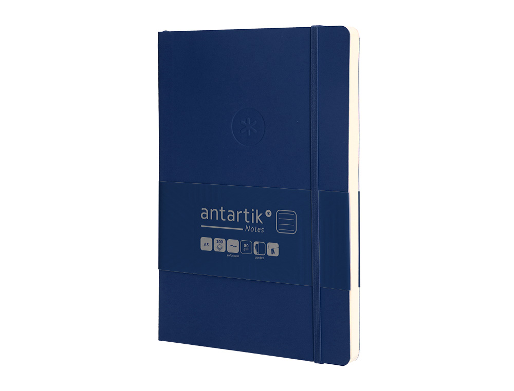CADERNO COM ELASTICO ANTARTIK NOTES CAPA MOLE A5 PAUTADO AZUL MARINHO 80 FOLHAS 80 GR FSC