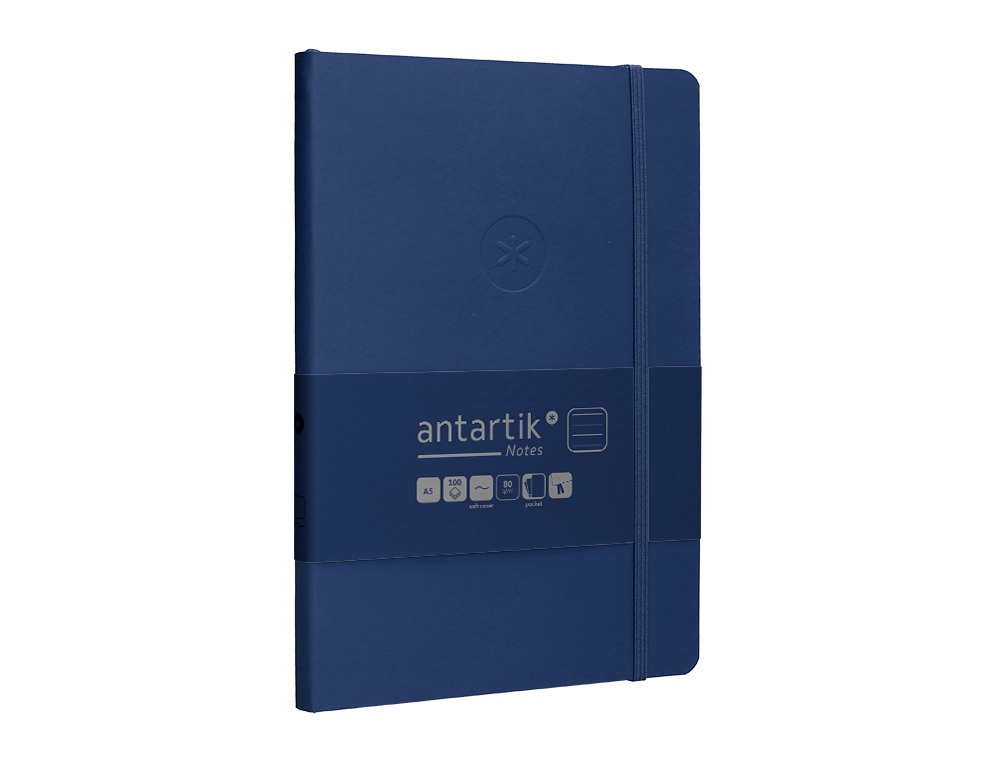 CADERNO COM ELASTICO ANTARTIK NOTES CAPA MOLE A5 PAUTADO AZUL MARINHO 80 FOLHAS 80 GR FSC