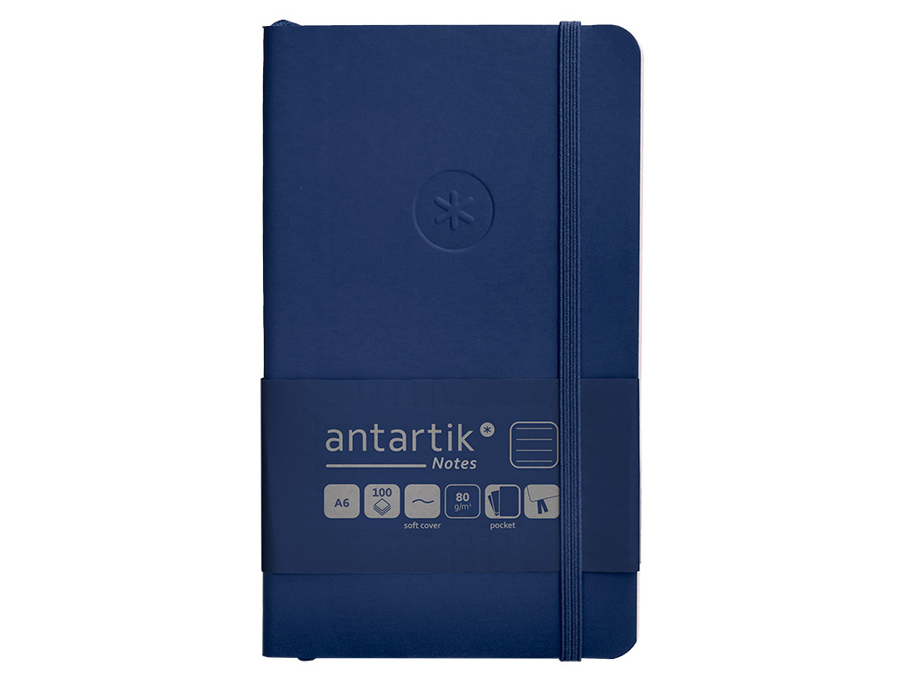 CADERNO COM ELASTICO ANTARTIK NOTES CAPA MOLE A6 PAUTADO AZUL MARINHO 100 FOLHAS 80 GR FSC