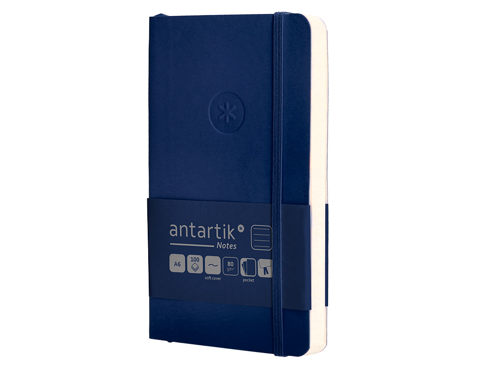 CADERNO COM ELASTICO ANTARTIK NOTES CAPA MOLE A6 PAUTADO AZUL MARINHO 100 FOLHAS 80 GR FSC
