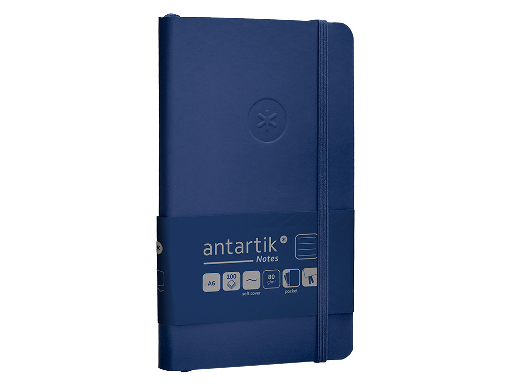CADERNO COM ELASTICO ANTARTIK NOTES CAPA MOLE A6 PAUTADO AZUL MARINHO 100 FOLHAS 80 GR FSC
