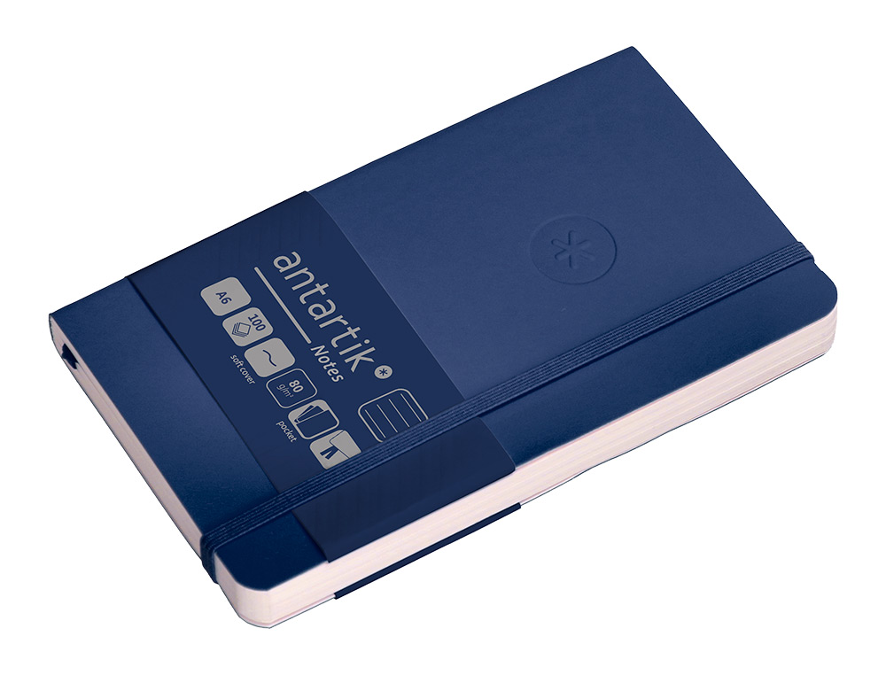 CADERNO COM ELASTICO ANTARTIK NOTES CAPA MOLE A6 PAUTADO AZUL MARINHO 100 FOLHAS 80 GR FSC