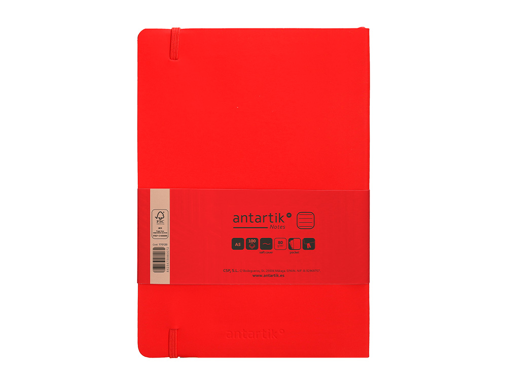 CADERNO COM ELASTICO ANTARTIK NOTES CAPA MOLE A5 PAUTADO VERMELHO 80 FOLHAS 80 GR FSC
