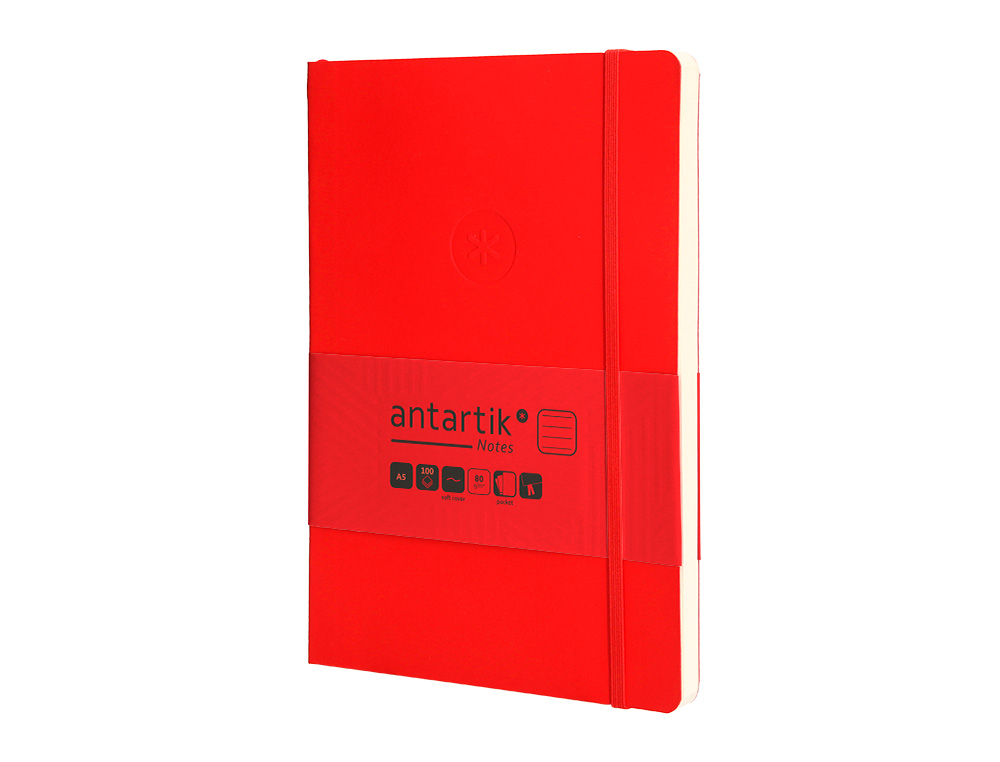CADERNO COM ELASTICO ANTARTIK NOTES CAPA MOLE A5 PAUTADO VERMELHO 80 FOLHAS 80 GR FSC