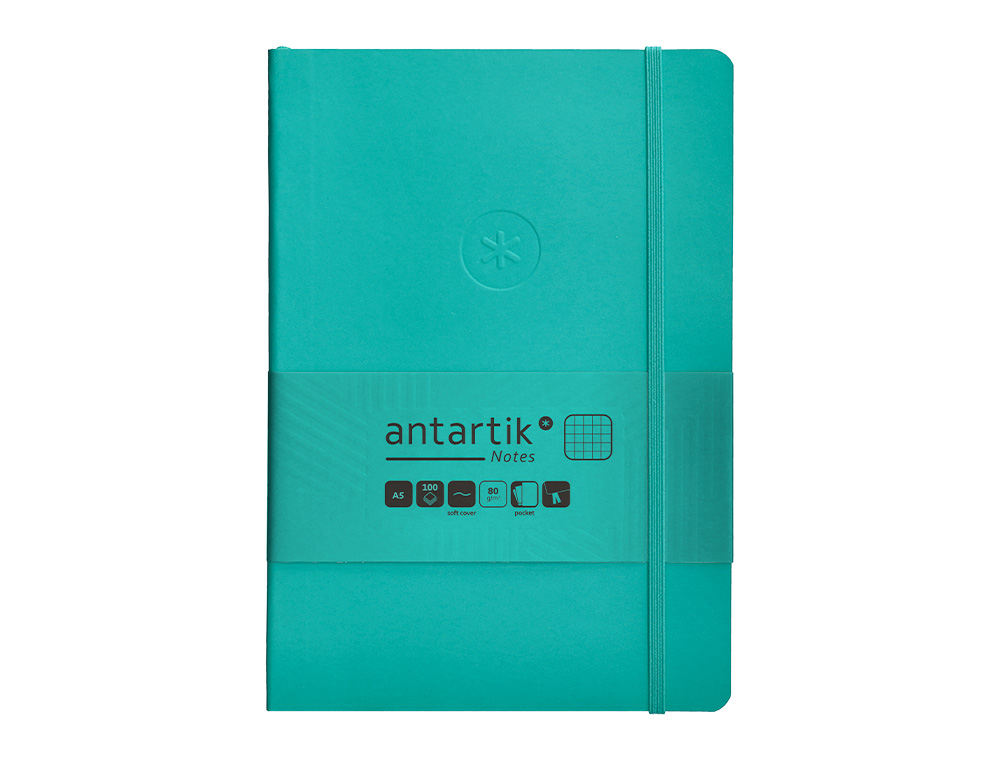 CADERNO COM ELASTICO ANTARTIK NOTES CAPA MOLE A5 QUADRICULADO TURQUESA 80 FOLHAS 80 GR FSC