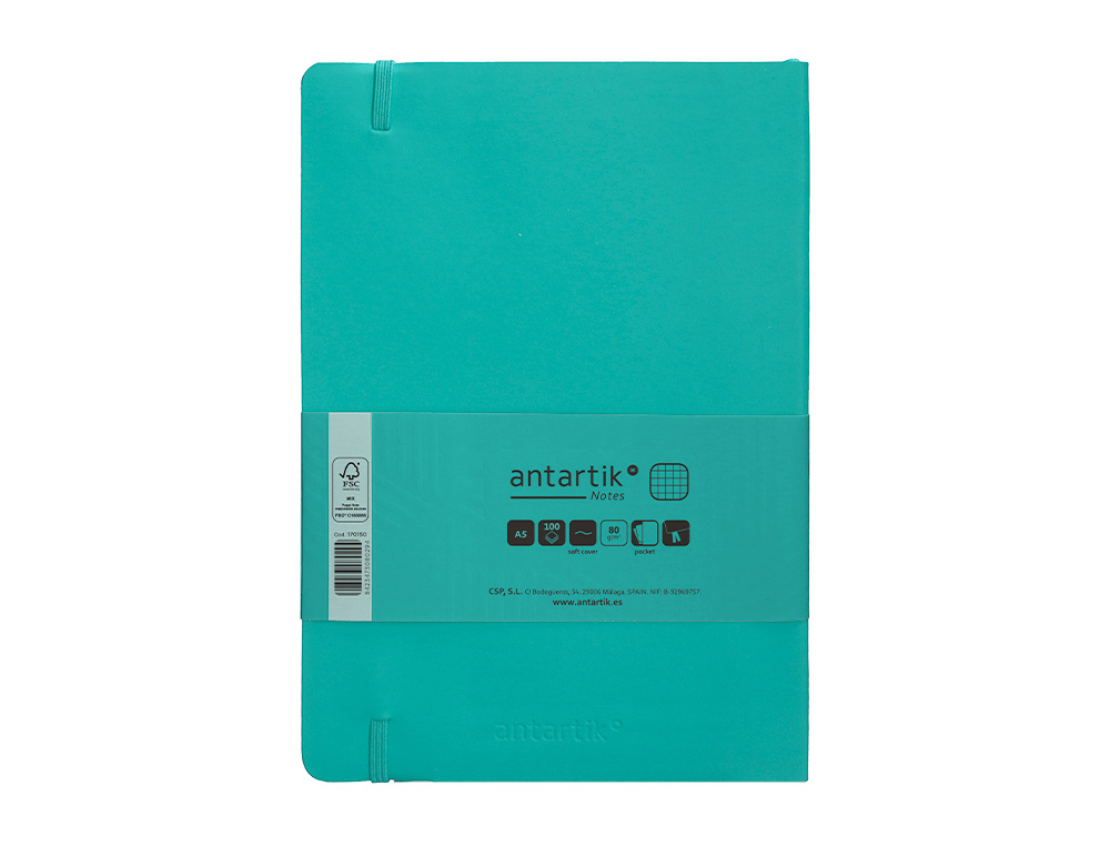 CADERNO COM ELASTICO ANTARTIK NOTES CAPA MOLE A5 QUADRICULADO TURQUESA 80 FOLHAS 80 GR FSC