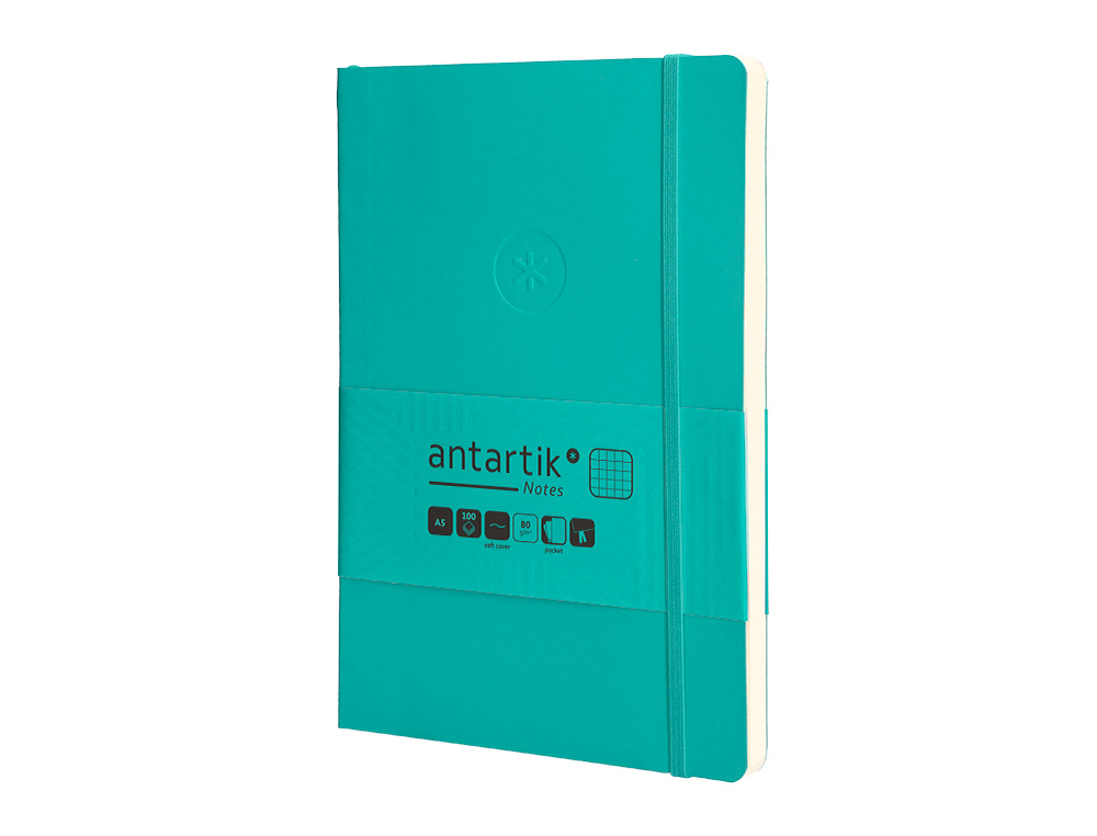 CADERNO COM ELASTICO ANTARTIK NOTES CAPA MOLE A5 QUADRICULADO TURQUESA 80 FOLHAS 80 GR FSC