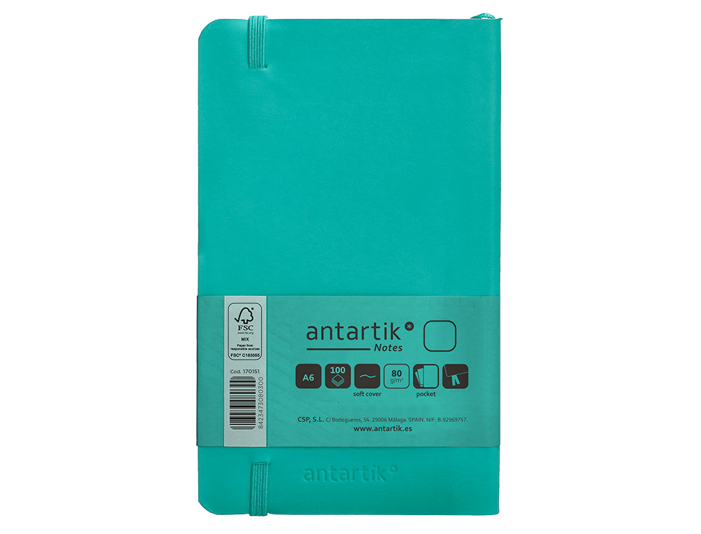 CADERNO COM ELASTICO ANTARTIK NOTES CAPA MOLE A6 LISO TURQUESA 100 FOLHAS 80 GR FSC