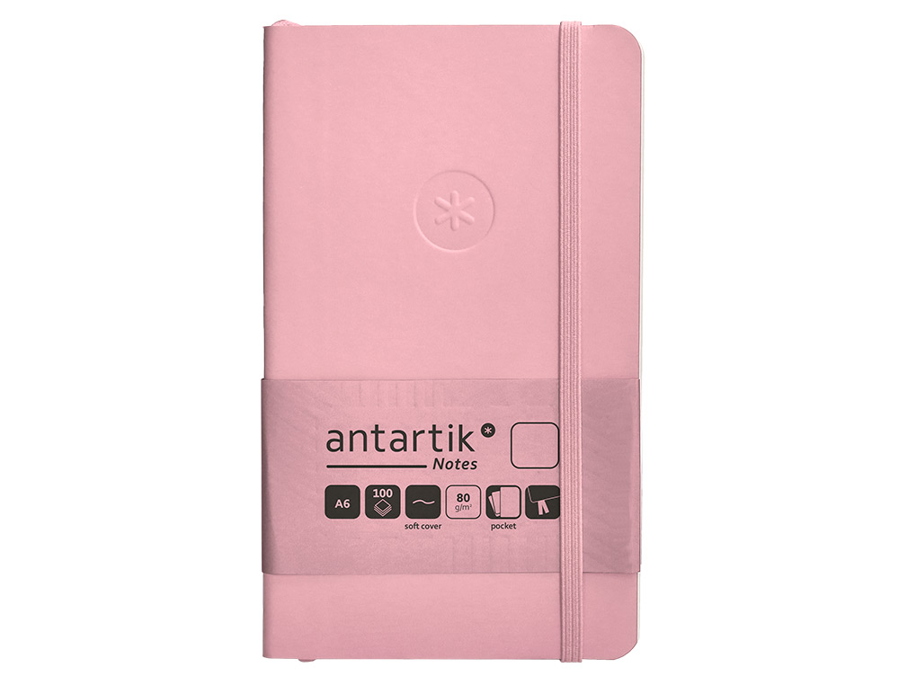 CADERNO COM ELASTICO ANTARTIK NOTES CAPA MOLE A6 LISO ROSA PASTEL 100 FOLHAS 80 GR FSC