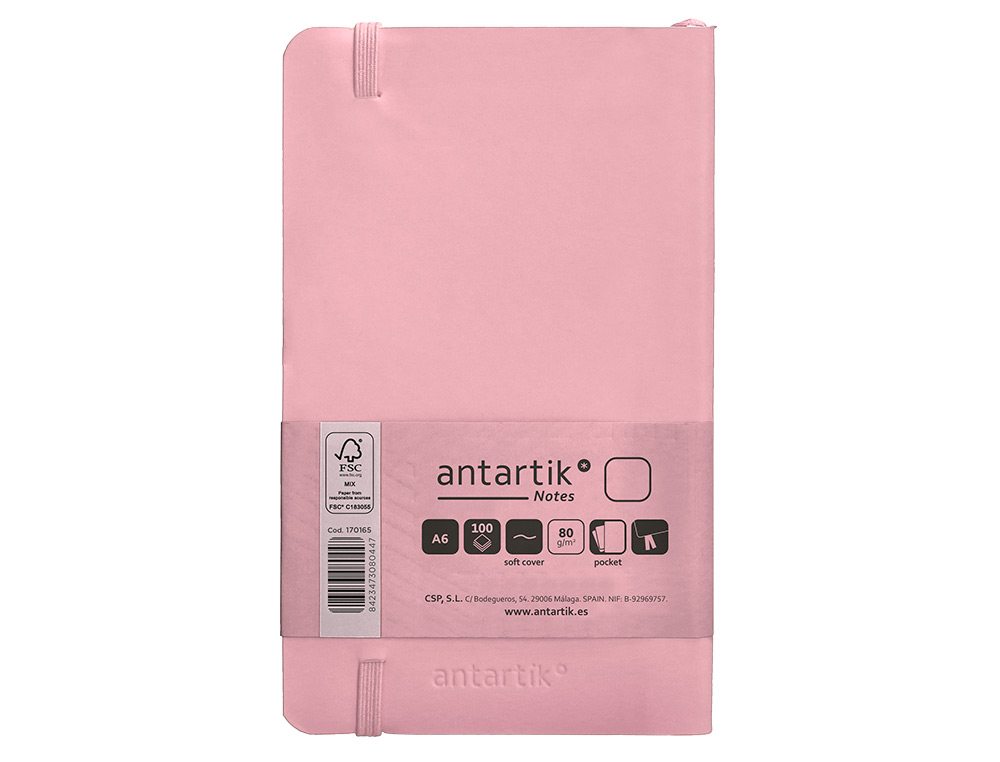 CADERNO COM ELASTICO ANTARTIK NOTES CAPA MOLE A6 LISO ROSA PASTEL 100 FOLHAS 80 GR FSC