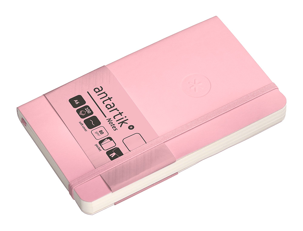 CADERNO COM ELASTICO ANTARTIK NOTES CAPA MOLE A6 LISO ROSA PASTEL 100 FOLHAS 80 GR FSC