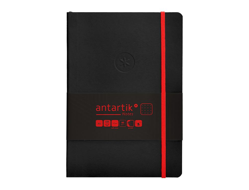 CADERNO COM ELASTICO ANTARTIK NOTES CAPA MOLE A5 PONTILHADO PRETO E VERMELHO 80 FOLHAS 80 GR FSC