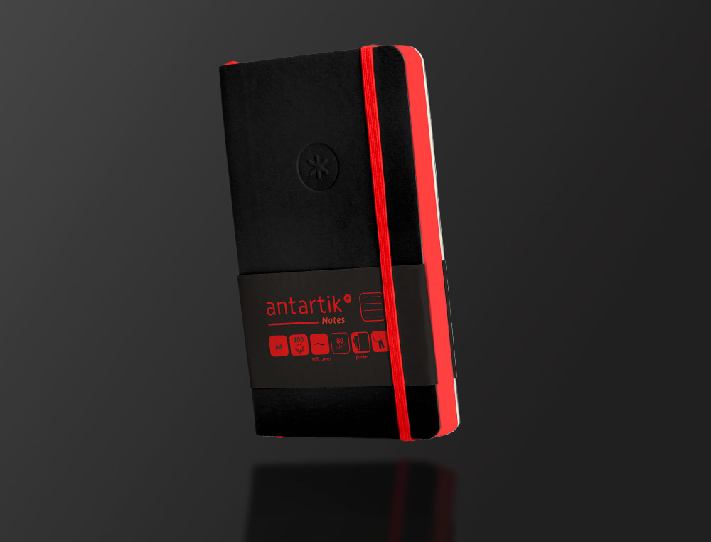 CADERNO COM ELASTICO ANTARTIK NOTES CAPA MOLE A6 PAUTADO PRETO E VERMELHO 100 FOLHAS 80 GR FSC