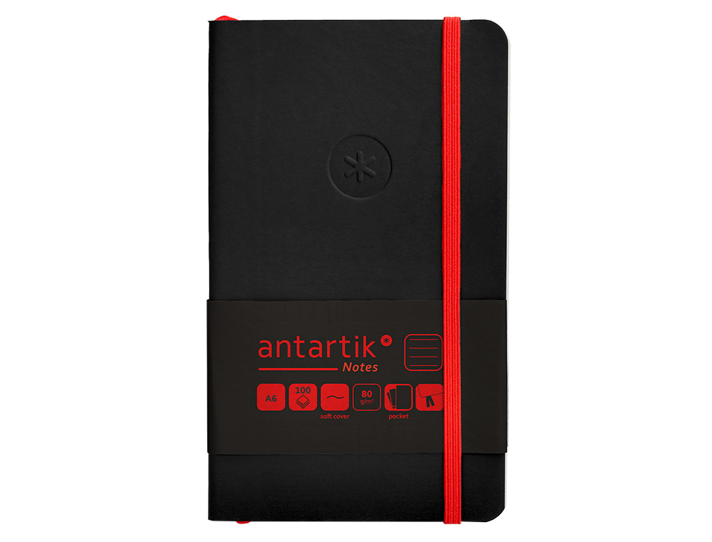 CADERNO COM ELASTICO ANTARTIK NOTES CAPA MOLE A6 PAUTADO PRETO E VERMELHO 100 FOLHAS 80 GR FSC