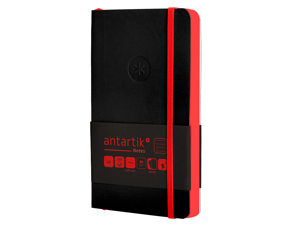 CADERNO COM ELASTICO ANTARTIK NOTES CAPA MOLE A6 PAUTADO PRETO E VERMELHO 100 FOLHAS 80 GR FSC