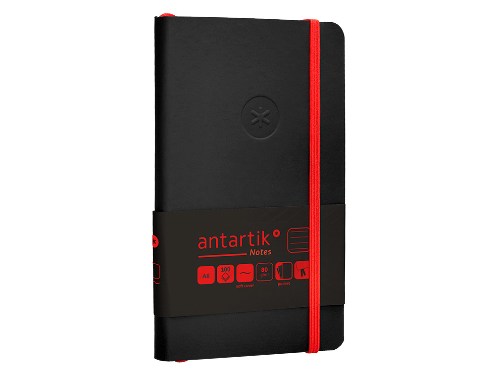 CADERNO COM ELASTICO ANTARTIK NOTES CAPA MOLE A6 PAUTADO PRETO E VERMELHO 100 FOLHAS 80 GR FSC