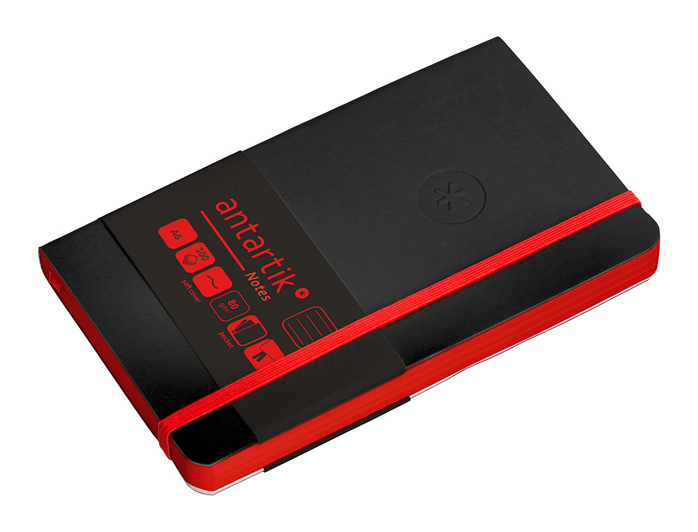CADERNO COM ELASTICO ANTARTIK NOTES CAPA MOLE A6 PAUTADO PRETO E VERMELHO 100 FOLHAS 80 GR FSC