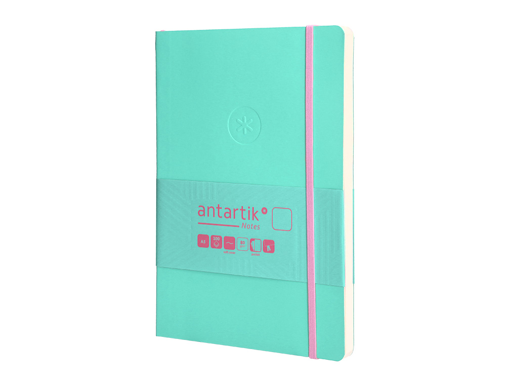 CADERNO COM ELASTICO ANTARTIK NOTES CAPA MOLE A5 LISO ROSA E TURQUESA 80 FOLHAS 80 GR FSC
