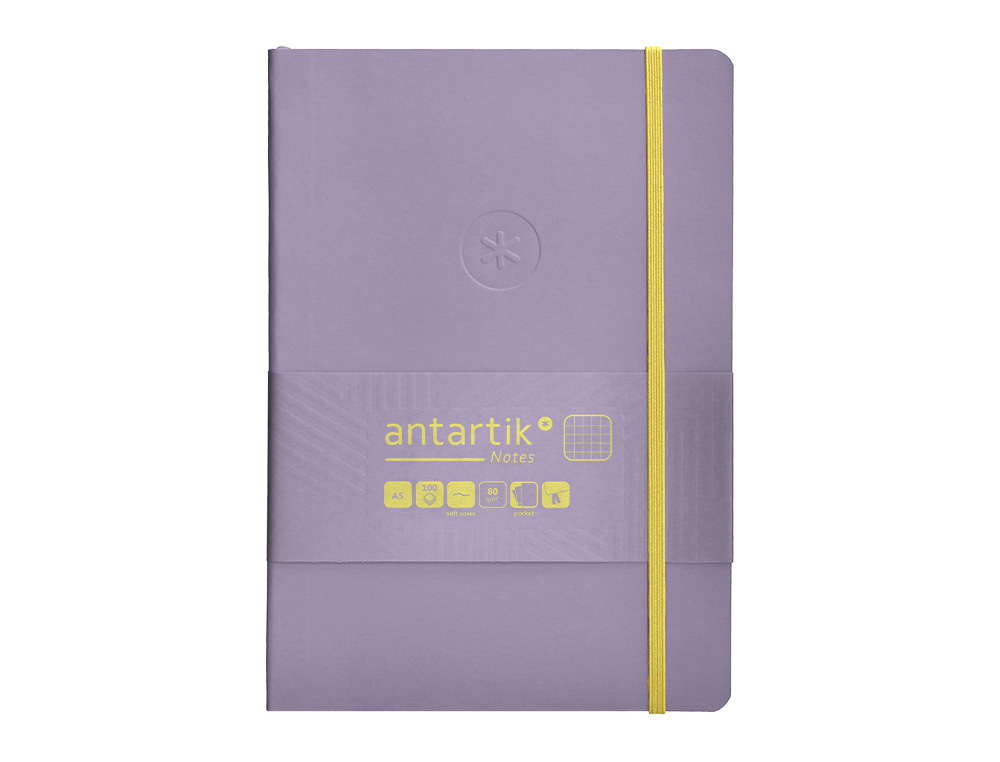 CADERNO COM ELASTICO ANTARTIK NOTES CAPA MOLE A5 QUADRICULADO ROXO E AMARELO 80 FOLHAS 80 GR FSC