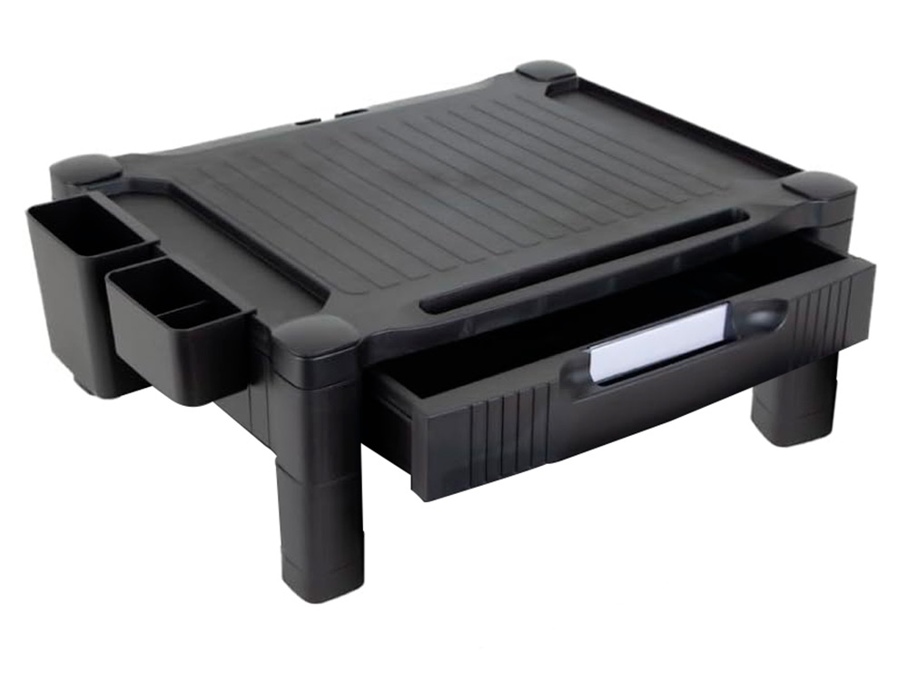 SUPORTE Q-CONNECT PARA MONITOR OU IMPRESSORA COM GAVETA E AJUSTAVEL A DUAS ALTURAS 10,3CM A 13,3CM COR PRETO