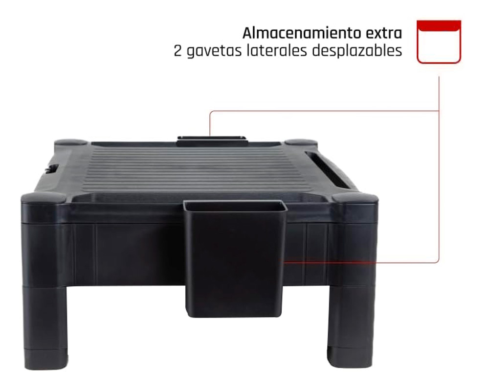 SUPORTE Q-CONNECT PARA MONITOR OU IMPRESSORA COM GAVETA E AJUSTAVEL A DUAS ALTURAS 10,3CM A 13,3CM COR PRETO