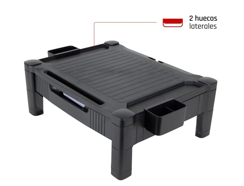 SUPORTE Q-CONNECT PARA MONITOR OU IMPRESSORA COM GAVETA E AJUSTAVEL A DUAS ALTURAS 10,3CM A 13,3CM COR PRETO