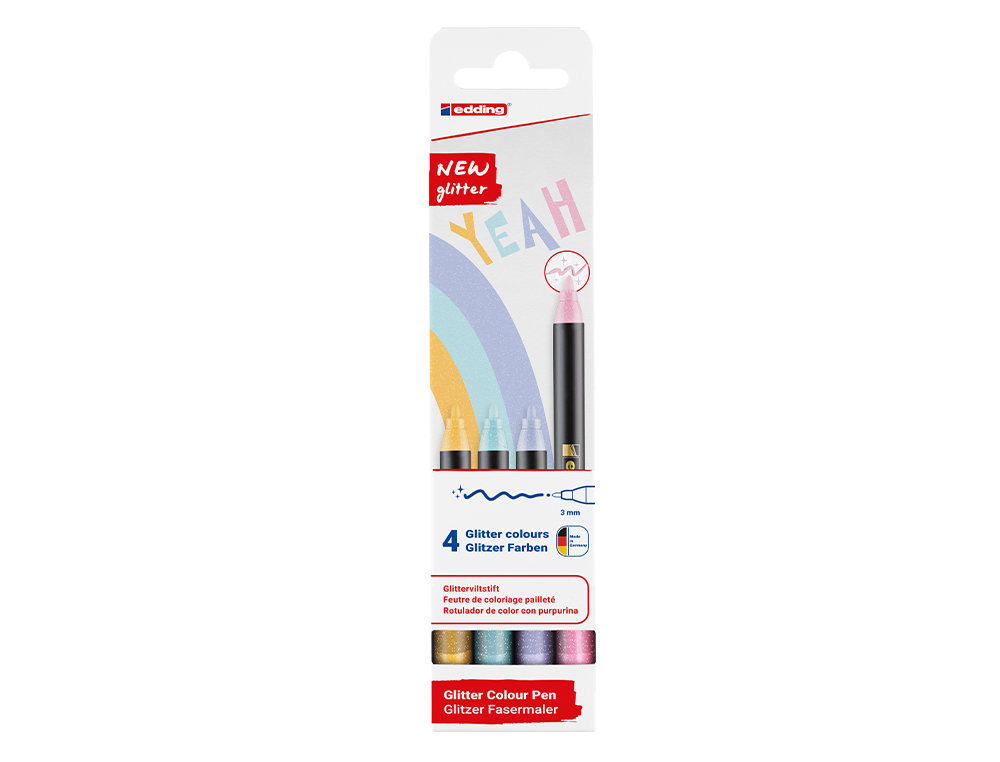 MARCADOR EDDING PONTA FIBRA 1200 PONTA REDONDA 0,5 MM GLITTER PASTEL CAIXA DE 4 UNIDADES CORES SORTIDAS