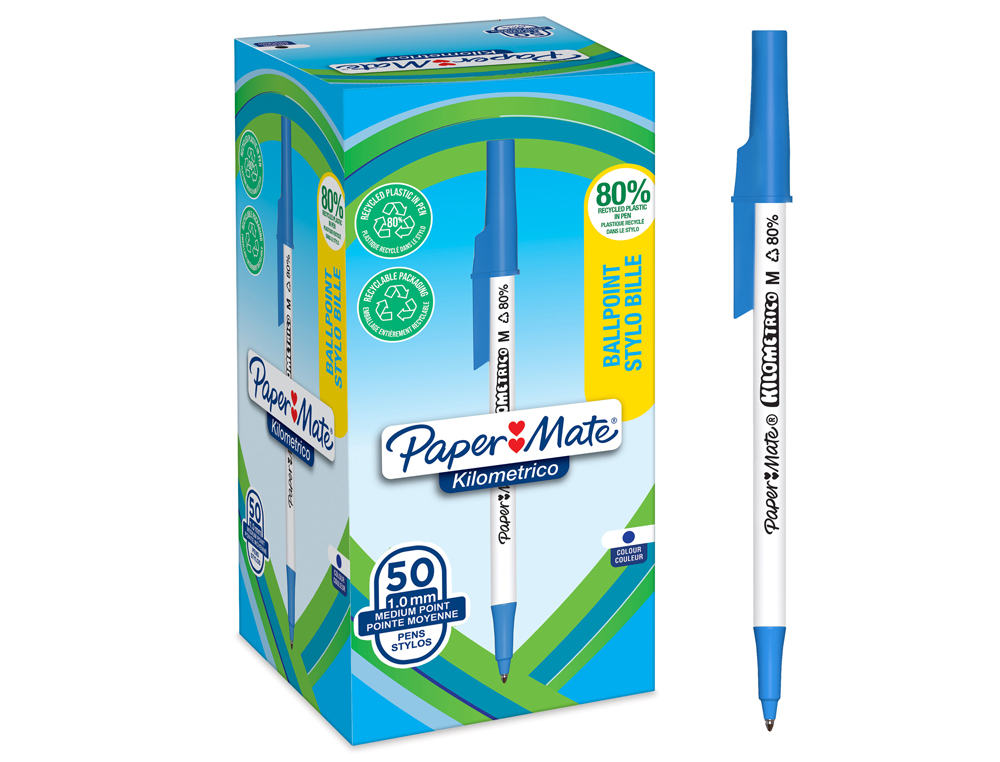 ESFEROGRAFICA PAPER MATE KILOMETRICA PONTA 1 MM PLASTICO RECICLADO 80% COR AZUL