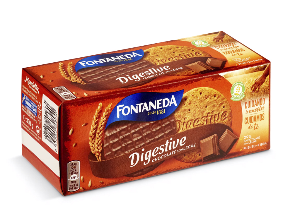 BOLACHA FONTANEDA DIGESTIVE CHOCOLATE COM LEITE FIBRA CAIXA DE 300 GR