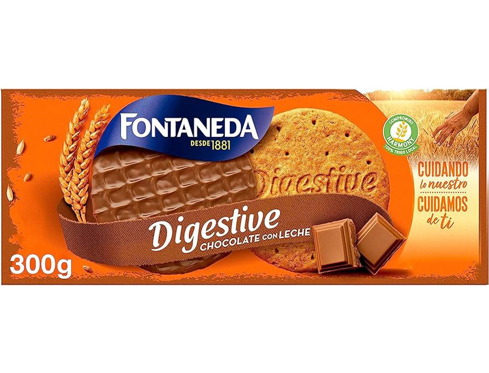 BOLACHA FONTANEDA DIGESTIVE CHOCOLATE COM LEITE FIBRA CAIXA DE 300 GR