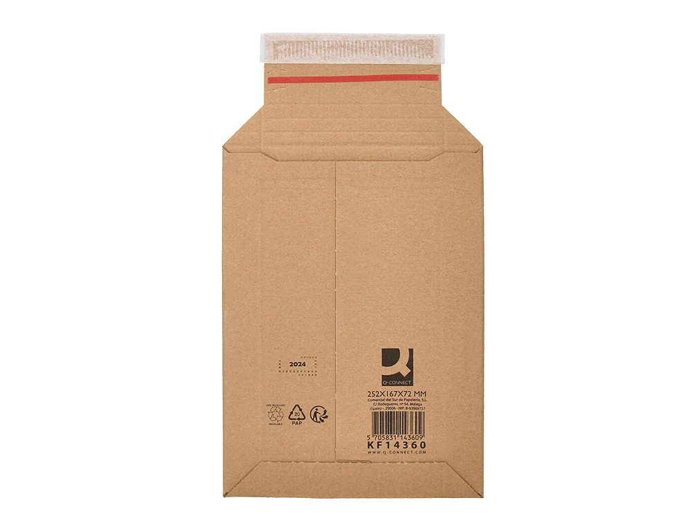 ENVELOPE PARA ENVIOS Q-CONNECT CARTAO 100% RECICLADO E RECICLAVEL FECHO AUTOADESIVO 252X167X72 MM COR KRAFT