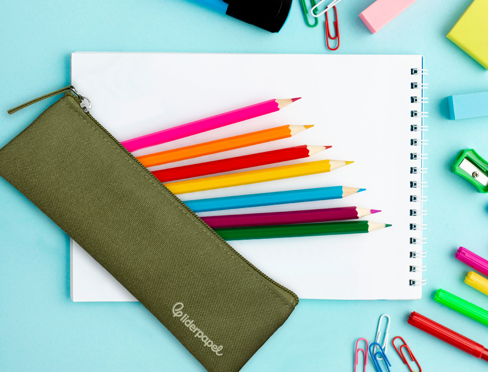 ESTOJO ESCOLAR LIDERPAPEL PLANO ESTREITO UM FECHO 200X60 MM VERDE MILITAR