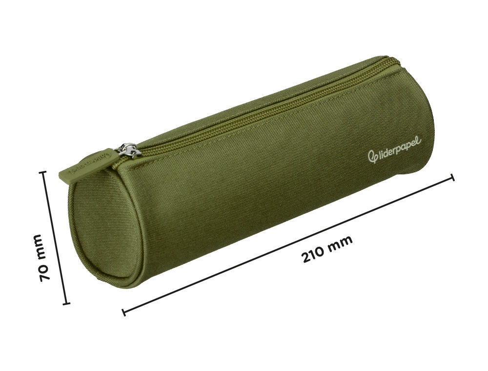 ESTOJO ESCOLAR LIDERPAPEL CILINDRICO LARGO 210X70 MM VERDE MILITAR