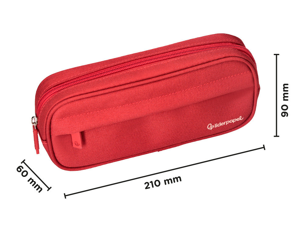 ESTOJO ESCOLAR LIDERPAPEL OVALADO 2 FECHOS COM BOLSO FRONTAL 210X90 MM VERMELHO