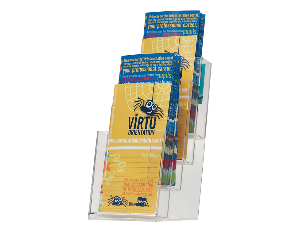 EXPOSITOR Q-CONNECT DE SECRETARIA METACRILATO 1/3 DIN A4 PARA TRIPTICOS 4 COMPARTIMENTOS 121X159X295 MM
