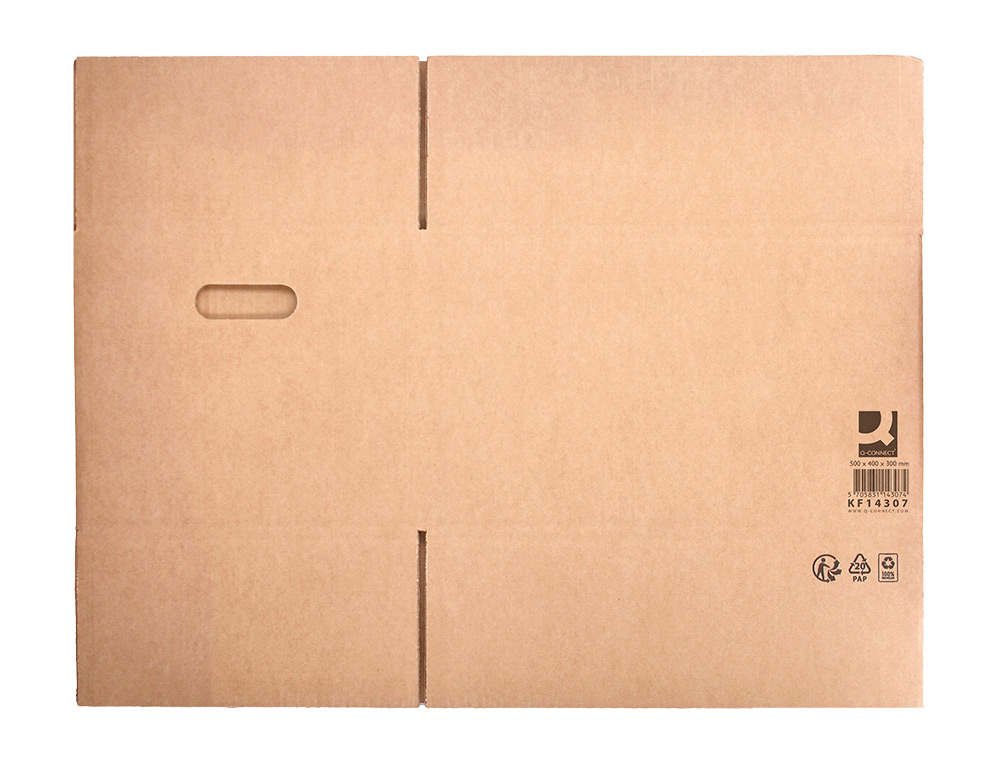 CAIXA PARA EMBALAR Q-CONNECT AMERICANA FUNDO AUTOMATICO E ASAS CARTAO CANAL SIMPLES 5 MM COR KRAFT 500X400X300 MM