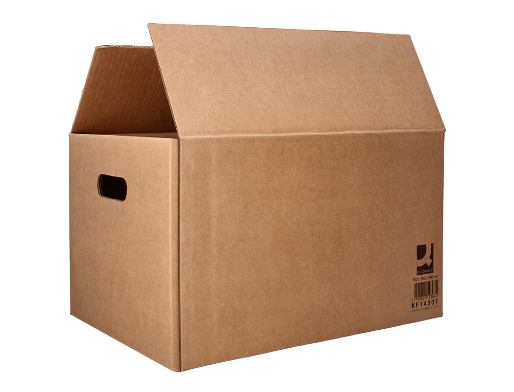 CAIXA PARA EMBALAR Q-CONNECT AMERICANA FUNDO AUTOMATICO E ASAS CARTAO CANAL SIMPLES 5 MM COR KRAFT 500X400X300 MM