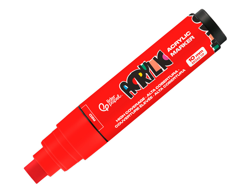 MARCADOR LIDERPAPEL ACRYLIC BASE AGUA TODO TIPO DE SUPERFICIE PONTA RETANGULAR 10 MM VERMELHO