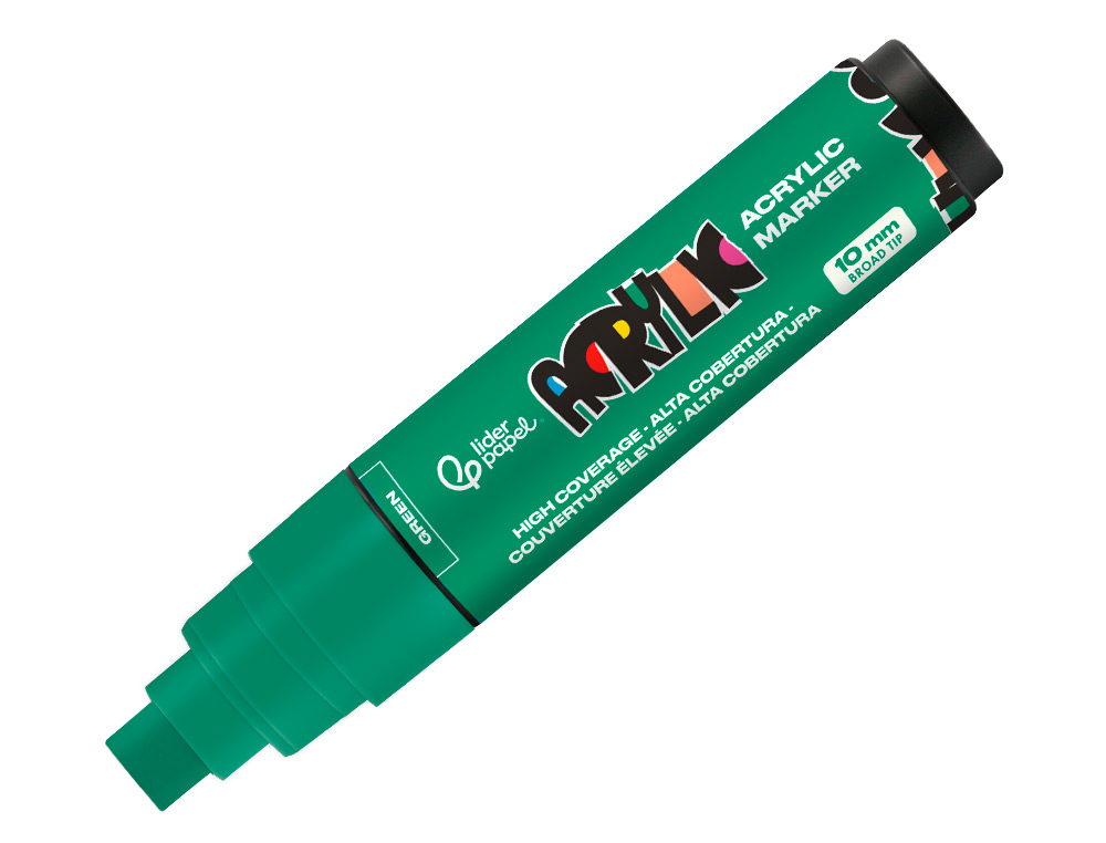 MARCADOR LIDERPAPEL ACRYLIC BASE AGUA TODO TIPO DE SUPERFICIE PONTA RETANGULAR 10 MM VERDE