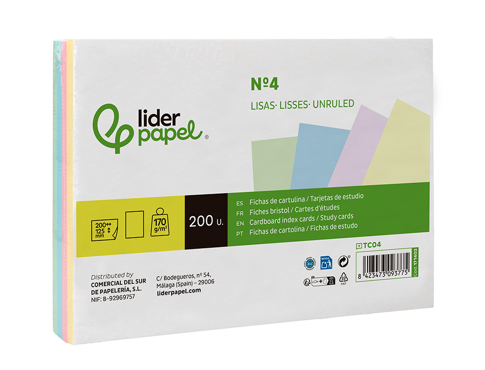 CARTAO LIDERPAPEL PARA ESTUDAR LISO CARTOLINA DE CORES 180 GR 125X200MM EMBALAGEM DE 200 UNIDADES