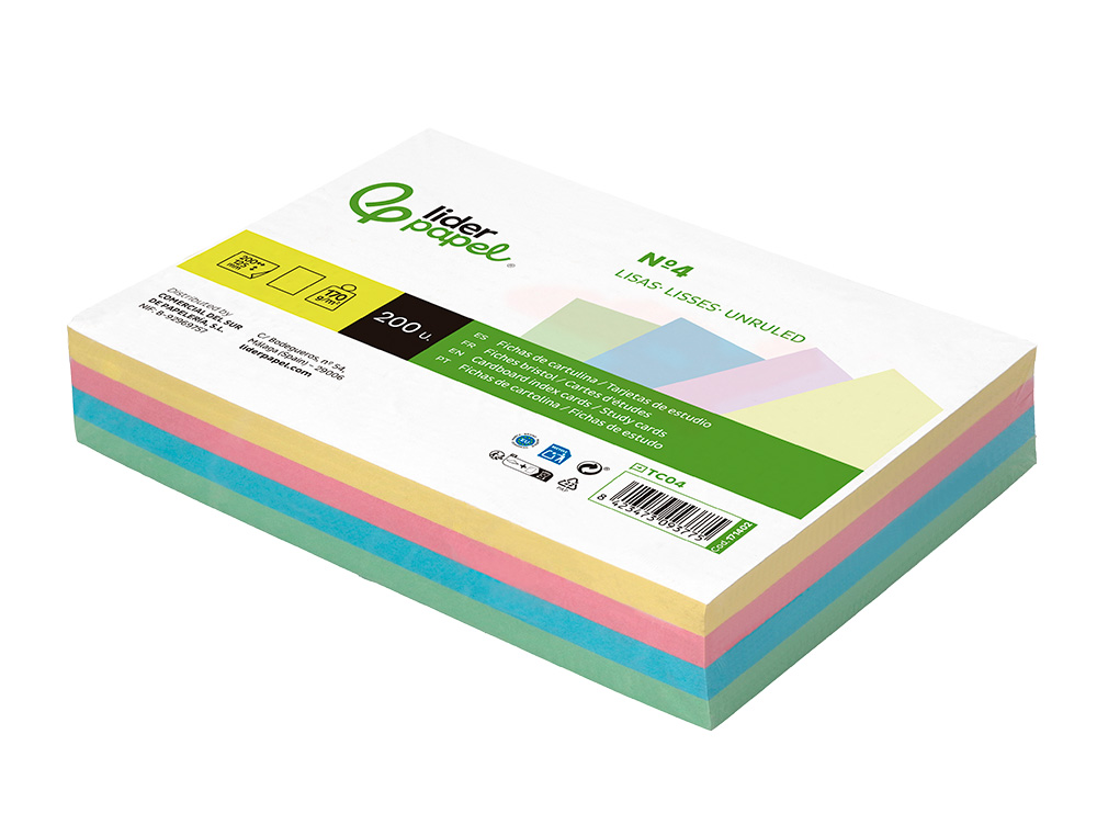 CARTAO LIDERPAPEL PARA ESTUDAR LISO CARTOLINA DE CORES 180 GR 125X200MM EMBALAGEM DE 200 UNIDADES