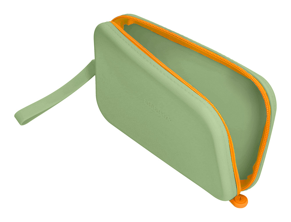 ESTOJO ESCOLAR ANTARTIK TROPICAL DIVE SILICONE SOFT RETANGULAR 190X120X25 MM VERDE MILITAR